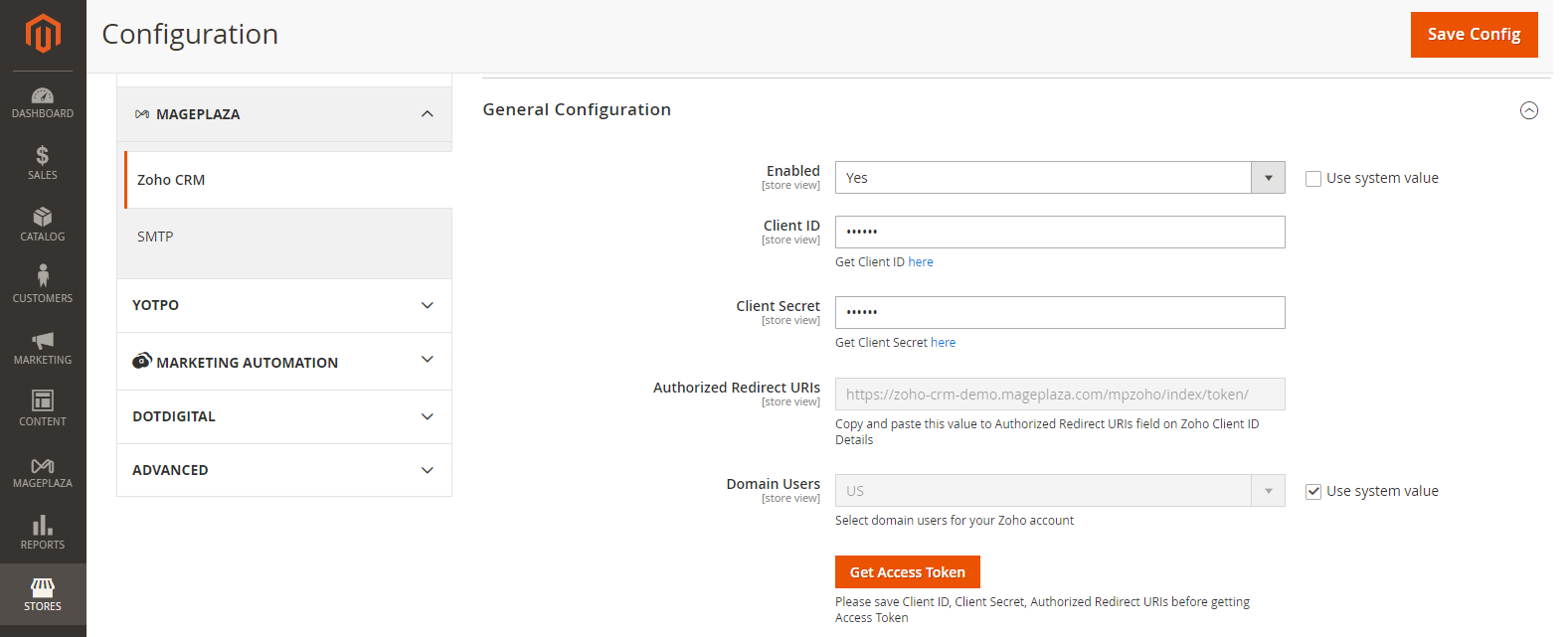 Configure the Zoho CRM integration extension